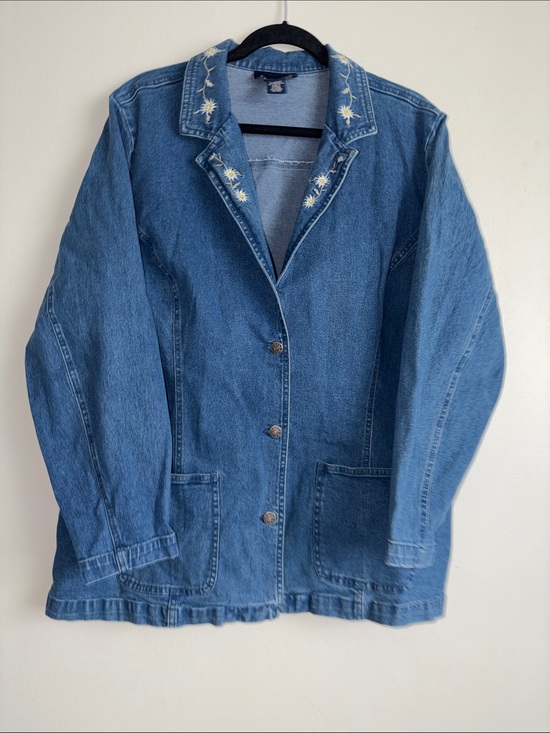 Denim&Co Jackets & Blazers - Denim Jacket with Floral Embroidered Collar